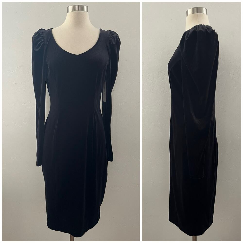Bisou Bisou Michele Bohbot Velvet Dress Medium Black Long Sleeve Modest Y2K NEW